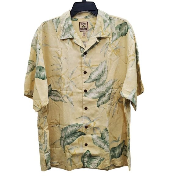 Tommy Bahama Men's Yellow Silk Coconut Button Banana Leaf Aloha Camp‎ Shirt L - Picture 1 of 6